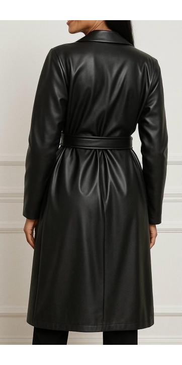 Abrigo en polipiel con forro en borreguito  negro  [1]