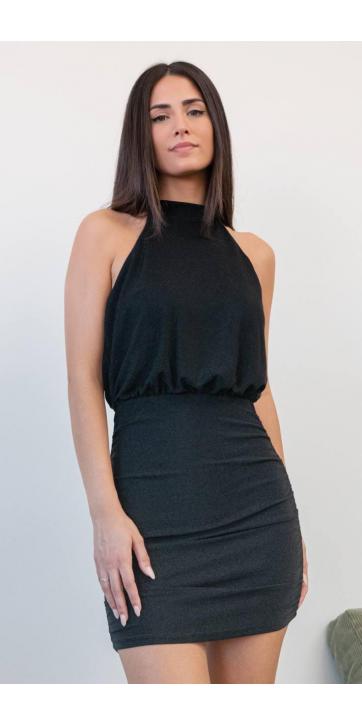 Vestido cuello halter  de lurex  ajustado negro [0]