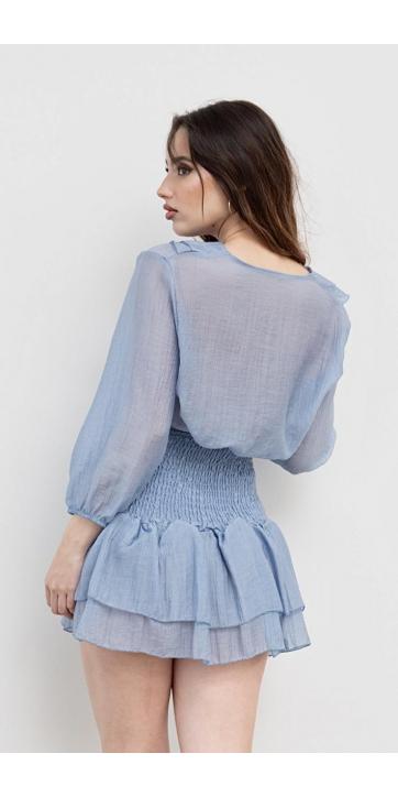 Falda con vuelos tafetán celeste [1]