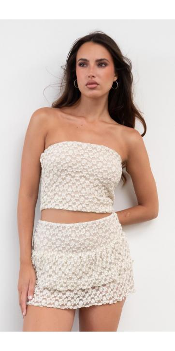 Falda pantalón  mini blonda  beige