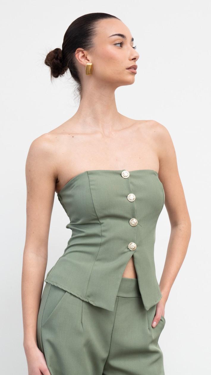 Conjunto Corpiño Ajustado y Pantalón Talle Alto en Verde para Mujer
