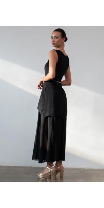 Vestido largo con cinturón y transparencia  [2]