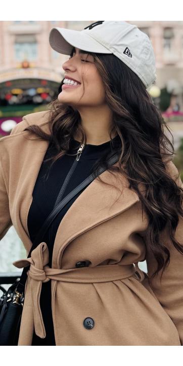 Abrigo largo camel de paño para mujer