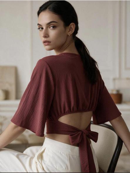 Blusa cruzada espalda descubierta granate [1]