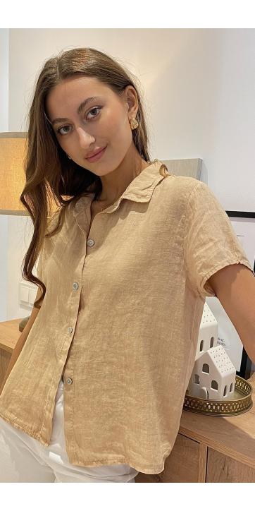 Camisa lino camel mallorca  [3]