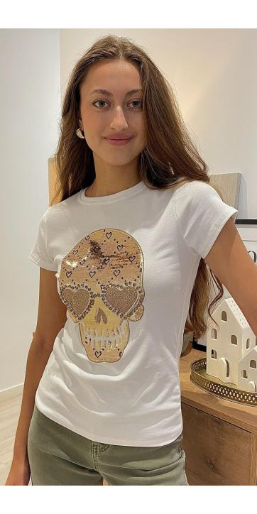 Camiseta calavera dorada  algodón 