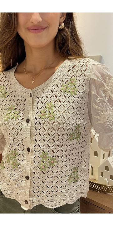 Blusa crochet bordado beige  [2]