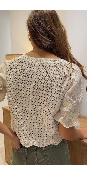 Blusa crochet bordado beige  [3]