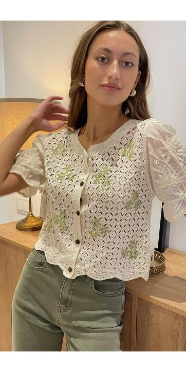 Blusa crochet bordado beige  [5]