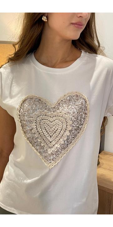 Camiseta blanca corazón bordado  [1]