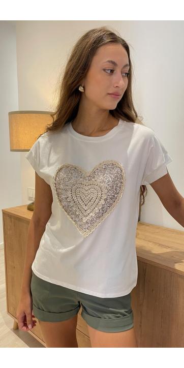 Camiseta blanca corazón bordado  [3]