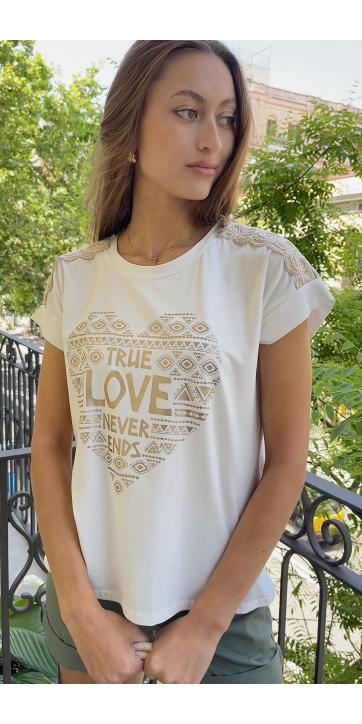 Camiseta estampado true love corazón 