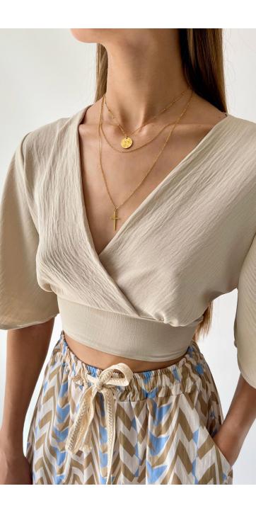 Blusa pecho cruzado beige  [0]