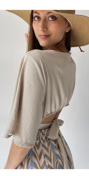 Blusa pecho cruzado beige  [1]