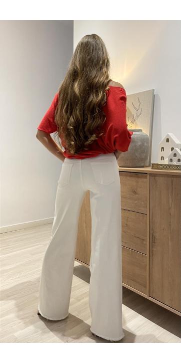 Pantalón denim blanco acampanado  [3]