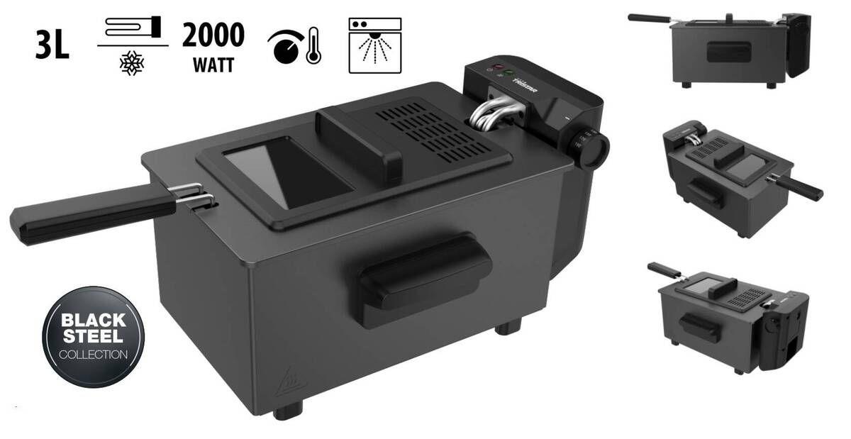 freidora con aceite negra Princess con visor 2000w 190º