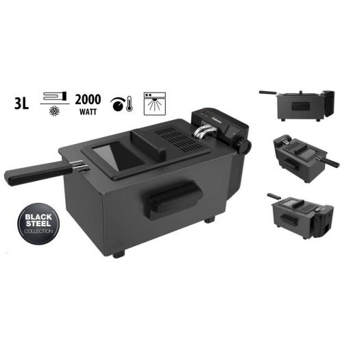 freidora con aceite negra Princess con visor 2000w 190º