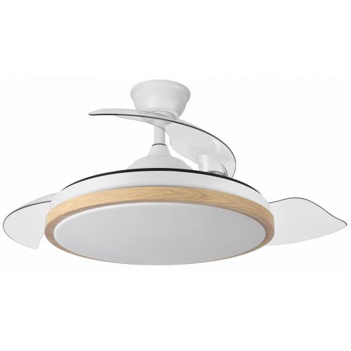 Ventilador Dc Evros 72w 6120lm Blanco/haya 107d 3asp.despegables 3000-4000-6000k Remoto+reg.intensidad+temporizador+memoria