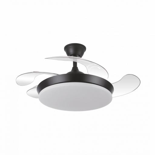 Ventilador Dc Tridente Mini 59w Negro 4aspas Desp.91d 6980lm Reg.intensidad Remoto+temporizador+memoria 3000-4000-6000k