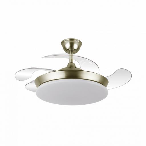 Ventilador Dc Tridente Mini 59w Cuero 4aspas Desp. 91d 6980lm Reg.intensidad Remoto+temporizador+memoria 3000-4000-6000k