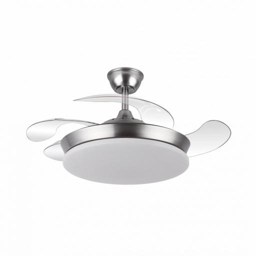 Ventilador Dc Tridente Mini 59w Niquel 4aspas Desp.91d 6980lm Reg.intensidad Remoto+temporizador+memoria 3000-4000-6000k