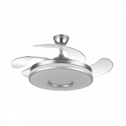 Ventilador Dani 59w 6980lm Niquel 4 Aspas Desplegables 6 Velocidades107d 3000-4000-6000k Remoto, Reg.Int, Memori Y Tempor