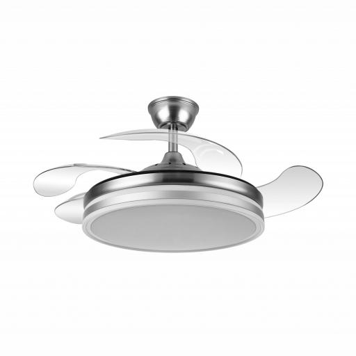 Ventilador Bayomo 59w 6980lm Niquel 4 Aspas Desp. 34,5/42x50/107 D.3 Color. Dc.remoto+Reg.Intensidad