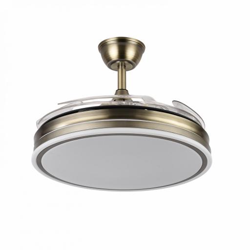 Ventilador Bayomo 59w 6980lm Cuero 4 Aspas Desp. 34,5/42x50/107d.3 Color, Dc.remoto+Reg.Intensidad