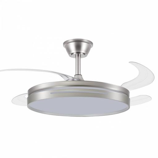 Ventilador Dc 59w Micenas Niquel 4asp.transp.106d 6velocidades 6980lm 3colores Remoto,reg.intensidad,memoria Y Temporizador 26