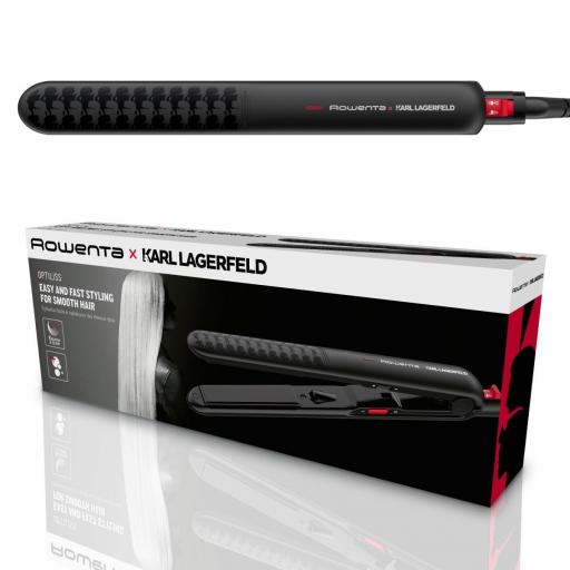 Plancha de pelo - Rowenta x Karl Lagerfeld Optiliss  Revestimiento Keratin & Glow, 10 temperaturas, Hasta 230 °C, Negro y rojo [2]