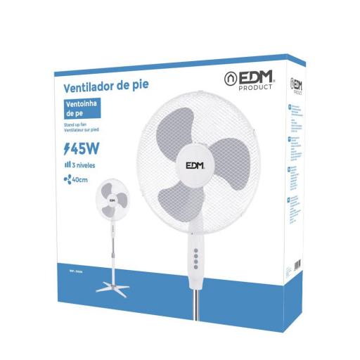 VENTILADOR DE PIE BLANCO POTENCIA: 45W ASPAS: Ø40cm ALTURA REGULABLE 105-125cm EDM [1]