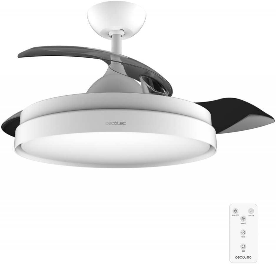 Ventilador de Techo con Aspas Retráctites Cecotec y Lámpara . 40 W, Diámetro 42" (106cm), Temporizador, 3 Tonos de Luz, Función Verano-Invierno