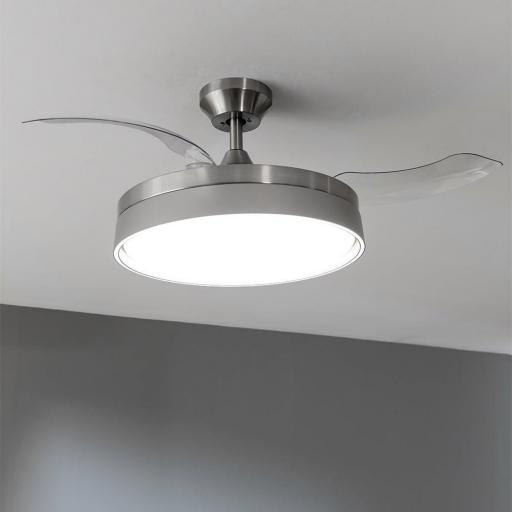  Ventilador de Techo con Aspas Retráctites Cecotec 40 W, Diámetro 42" (106cm), Temporizador, 3 Tonos de Luz, Función Verano-Invierno [Clase de eficiencia energética E] [1]
