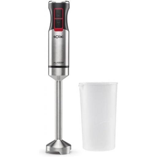 - Batidora de mano  solac de 1000W, Batidora de varilla antisalpicaduras, Pica hielo, Incluye vaso medidor, Varias velocidades y función Turbo, INOX, Ergonómica, Negra, Libre de BPA