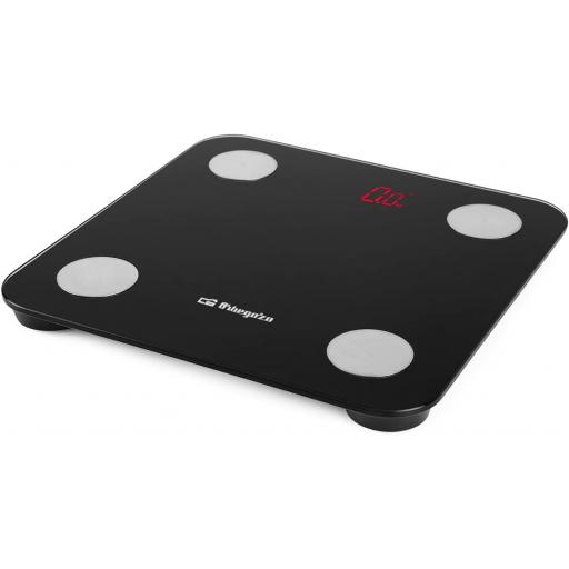 Orbegozo - Báscula de baño inteligente, activación táctil, conexión bluetooth, modo bebé, 13 parámetros, indicador sobrecarga, 180 kg, Negro [0]
