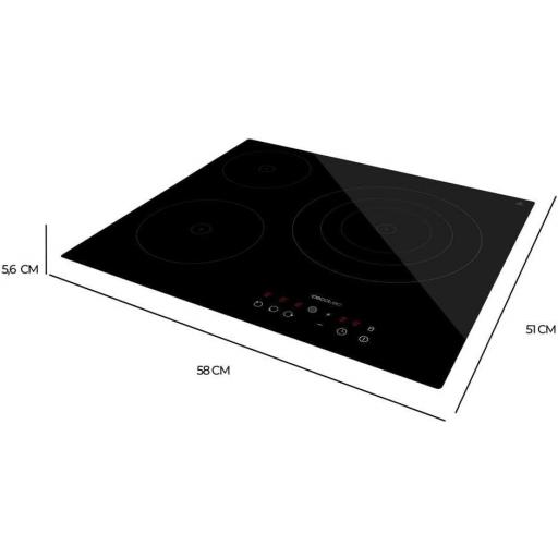  Placa de Vitrocerámica Cecotec 3 Fuegos  Potencia Máximo 5700W con 9 Niveles de Potencia, Control Táctil, Programable, Detector de Sartenes, Diámetro 16-20-30cm [2]