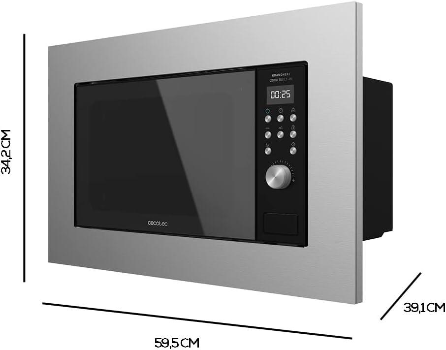 Microondas encastrable Digital Cecotec Integrable, 20l, Grill, 9 funciones preconfiguradas, Quick Start, Diseño en acero y negro