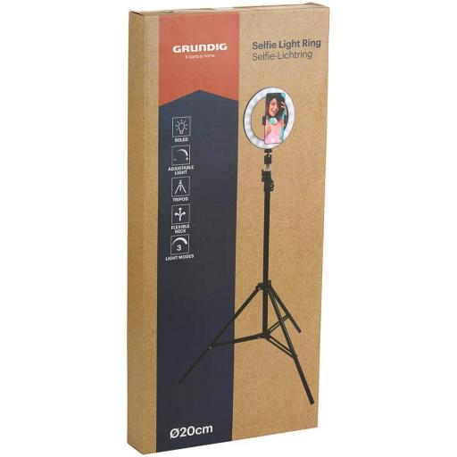 GRUNDIG ANILLO DE LUZ CON TRIPODE 20 cm, 80 LEDS CON TRES TONALIDADES DE COLOR, INTENSIDAD DE LUZ REGULABLE, GIRO 360°,  [1]
