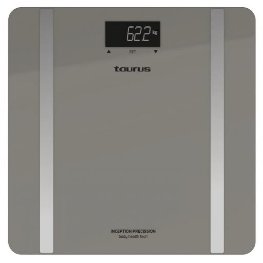 Taurus Inception Precission - Báscula de baño inteligente, calcula el porcentaje de grasa y agua corporal, memoria para 10 usuarios, pantalla LCD, cristal templado, peso máx 180kg, precisión 0,1kg [0]