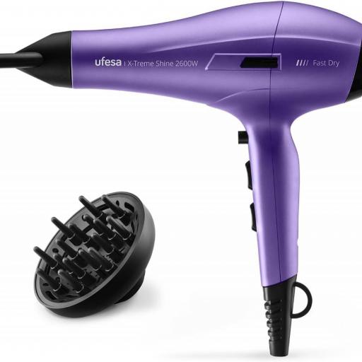 Ufesa Secador de Pelo Profesional X-Treme Shine 2600W, Motor AC, Tecnología Iónica, Sin Encrespamiento, Recubrimiento de Aceite de Argán, Incluye Difusor y Concentrador, 2 Velocidades, 3 Temperaturas [3]
