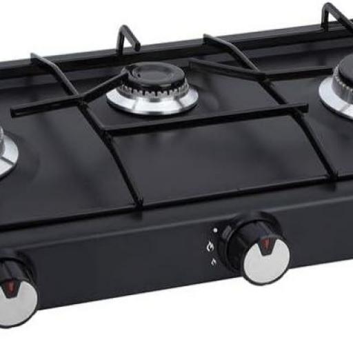  Cocina de Gas portátil Jata de 3 fuego con parrilla, Apta para butano y propano, Tapa protectora extraíble, Ideal para camping, Ocupa poco espacio [3]