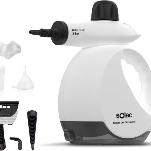  Limpiador a Vapor de Mano Solac| Vaporeta 3 Bar |30g/min| 175ml con deposito gel hidroalcohólico |Multiusos Tapicería de Coche, Hogar, Cocinas, Alfombras, Cristales, Sofá