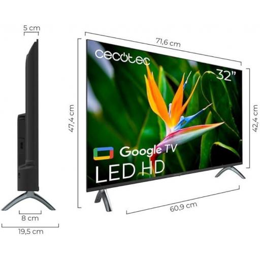 Televisor LED de 32 Pulgadas Cecotec Smart TV,  Resolución HD  Sistema Operativo Google TV, Dolby Audio, HDR10, 16 GB de ROM, Bluetooth, Google Voice Assitant y Chromecast  [1]