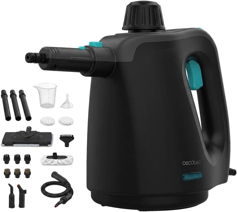 vaporeta de mano potente con 1200 W, depósito de 400 ml, gran kit de accesorios, 3,5 bares de presión y un caudal de vapor de 30 g/min para limpiar y desinfectar de forma rápida y efectiva.