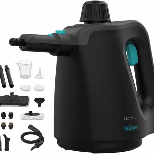  vaporeta de mano potente con 1200 W, depósito de 400 ml, gran kit de accesorios, 3,5 bares de presión y un caudal de vapor de 30 g/min para limpiar y desinfectar de forma rápida y efectiva. [0]