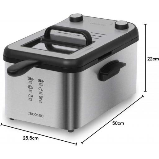 Freidora eléctrica Cecotec  de 3 litros de Capacidad de Aceite, Filtro OilCleaner, 2400 W, Temporizador de 30 Minutos, Negro. [2]