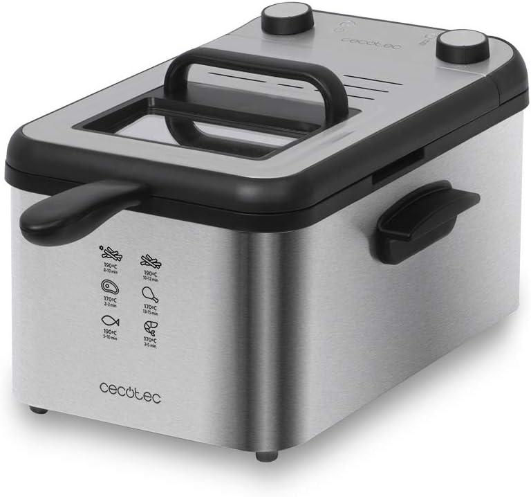 Freidora eléctrica Cecotec  de 3 litros de Capacidad de Aceite, Filtro OilCleaner, 2400 W, Temporizador de 30 Minutos, Negro.