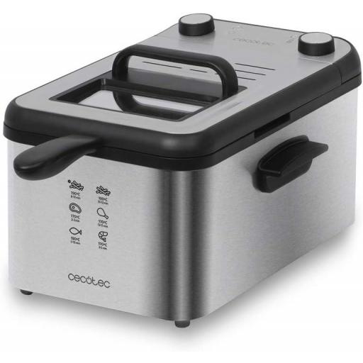 Freidora eléctrica Cecotec  de 3 litros de Capacidad de Aceite, Filtro OilCleaner, 2400 W, Temporizador de 30 Minutos, Negro.