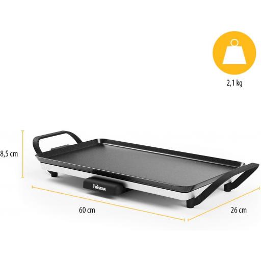 Tristar Plancha Slim M - Placa de cocción con superficie generosa de 46 x 26 cm - Termostato ajustable - Asas desmontables - Revestimiento antiadherente - Fácil de limpiar - BP-2667 [1]