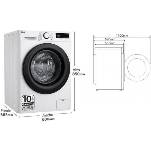 Lavadora LG C/F 9Kg 1400rpm, A-10%, Direct Drive, Func. Vapor, TurboWash, AIDD, Algodon turbo [1]